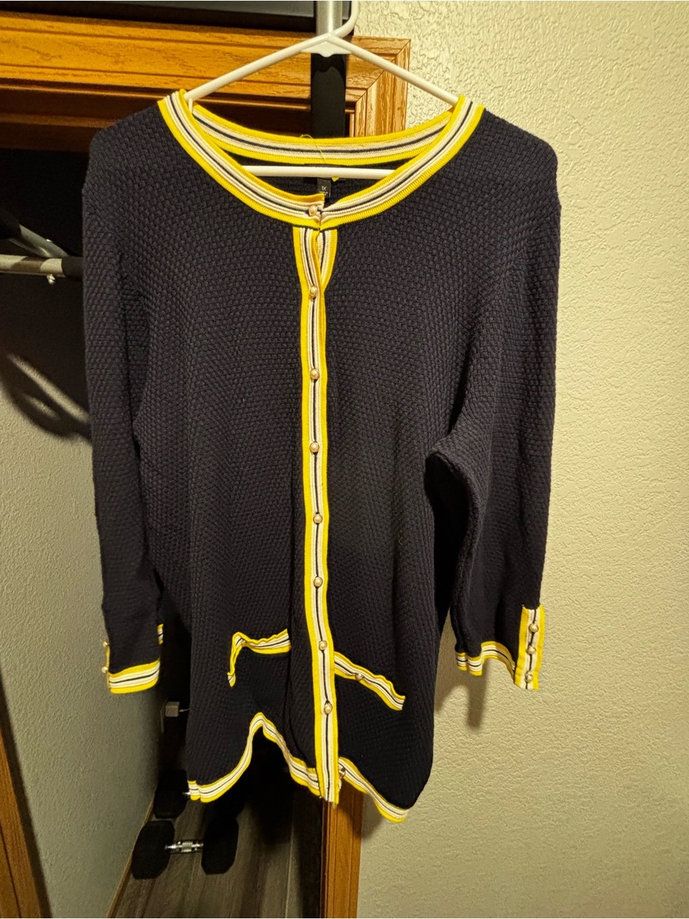 Talbots Navy Cardigan with Yellow Trim -Women’s 1X